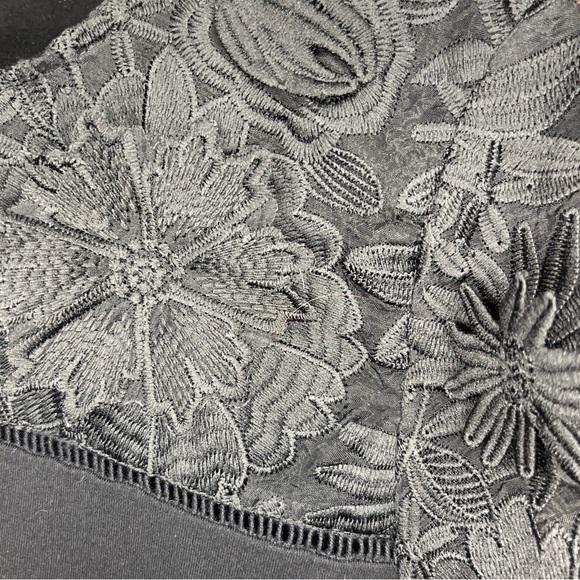 Rose & Olive Black Shirt with Lace and Flowers Detailing Holiday Wear - Picture 3 of 5